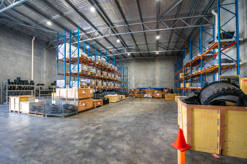 Warehouse full of boxes and rubber products